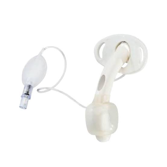 A sterile Shiley flexible adult cuffed tracheostomy tube with a disposable inner cannula and pilot balloon for airway management